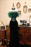 Charming Prom Dress Dark Green Strapless Crystal Pleated Evening Dress Gala Dress HZ0319
