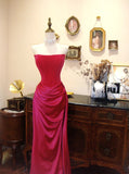 Pretty Prom Dress Hot Pink Strapless Pleated Evening Dress Gala Dress HZ0319