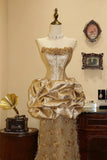 Charming Prom Dress Strapless Pleated Flower Evening Dress Gala Dress HZ0319