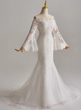 Elegant Wedding Dress Off Shoulder Long Sleeve Tulle Mermaid Wedding Dress HZ0319
