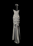 Stunning Prom Dress V-neck Pleated Long Mermaid Prom Dress Birthday Party Dress HZ0319