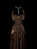 Gorgeous Prom Dress Halter Pleated Asymmetrical Hem Long Prom Dress Evening Dress HZ0319
