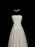 Minimalist Wedding Dress A Line Strapless Pleated Tulle Wedding Dress HZ0319
