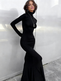 Minimalist Women Dress Black High Collar Casual Dress Daily Work Outfits HZ0319