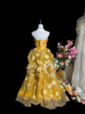 Stunning Prom Dress Yellow Strapless Pleated Evening Dress Birthday Party Outfits HZ0319