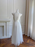Elegant Prom Dress White High Collar Pleated Long Birthday Party Outfits Cocktail Dress HZ0319