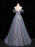 Shiny Prom Dress Off Shoulder Tulle Pleated Evening Gown Birthday Party Dress HZ0319