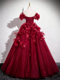 Gorgeous Prom Dress Off Shoulder Flower Tulle Pleated Evening Dress Quinceanera Dress HZ0319