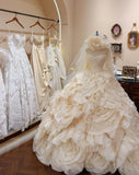Retro Wedding Dress Strapless Flower Pleated Tiered Wedding Dress HZ0319