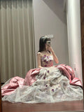 Pretty Prom Dress Strapless Pleated Tulle Ball Gown Birthday Party Dress HZ0319