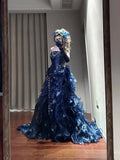 Gorgeous Prom Dress Dark Blue Strapless Ruffle Birthday Party Dress Evening Dress HZ0319