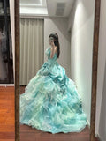 Sweet Prom Dress Strapless Tiered Pleated Ball Gown Quinceanera Dress HZ0319