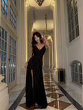 Shiny Prom Dress Black Spaghetti Straps Long Prom Dress Party Dress Cocktail Dress HZ0319