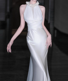 Elegant Wedding Dress Crew Neck Rose Pleated Mermaid Wedding Dress HZ0319