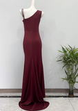 Stunning Prom Dress Wine Red Asymmetrical Neck Slit Evening Dress Birthday Party Dress HZ0319