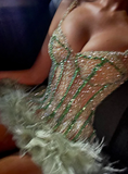 Shiny Homecoming Dress Spaghetti Straps Feather Short Prom Dress 18th outfits Birthday Party Dress HZ0319