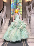 New Arrival Prom Dress Strapless Tulle Flower Ball Gown Sweet 16 Dress HZ0319