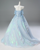 Shiny Prom Dress Off Shoulder Pleated Ruffle Ball Gown Quinceanera Dress Evening Dress HZ0319