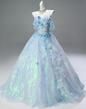Shiny Prom Dress Off Shoulder Pleated Ruffle Ball Gown Quinceanera Dress Evening Dress HZ0319