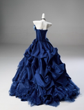 Gorgeous Prom Dress Dark Blue Strapless Pleated Ball Gown Quinceanera Dress Evening Dress HZ0319