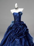 Gorgeous Prom Dress Dark Blue Strapless Pleated Ball Gown Quinceanera Dress Evening Dress HZ0319
