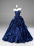 Gorgeous Prom Dress Dark Blue Strapless Pleated Ball Gown Quinceanera Dress Evening Dress HZ0319