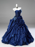 Gorgeous Prom Dress Dark Blue Strapless Pleated Ball Gown Quinceanera Dress Evening Dress HZ0319