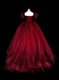 Popular Prom Dress Wine Red Sweetheart Pleated Tulle Ball Gown Evening Dress Birthday Dress HZ0319