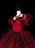 Popular Prom Dress Wine Red Sweetheart Pleated Tulle Ball Gown Evening Dress Birthday Dress HZ0319