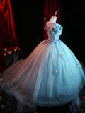 Newest Prom Dress Off Shoulder Pleated Tulle Flower Ball Gown Evening Dress Quinceanera Dress HZ0319