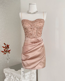 Shiny Women Dress Spaghetti Straps Pleated Short Birthday Party Outfits Seaside Dress HZ0319