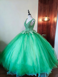 New Design Prom Dress V-neck Backless Pleated Tulle Ball Gown Birthday Party Outfits Evening Dress Sweet 16 Dress HZ0319