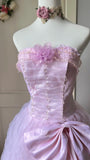 Sweet Prom Dress Light Pink Strapless Pleated Ball Gown Evening Dress Quinceanera Dress HZ0319