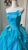 Charming Prom Dress Strapless Pleated Tulle Ball Gown Evening Dress Quinceanera Dress HZ0319