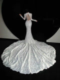Elegant Wedding Dress Crew Neck Backless Long Sleeves Mermaid Wedding Dress HZ0319