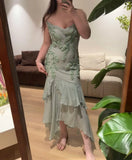 Elegant Prom Dress Spaghetti Straps Pleated Ruffle Birthday Party Dress Evening Dress HZ0319
