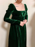 Retro Prom Dress Velvet Square Neck Long Sleeves Gala Gown Formal Dress Evening Dress HZ0319