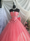 Beauty Prom Dress Strapless Pleated Tulle Ball Gown Quinceanera Dress Evening Dress HZ0319