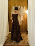 Minimalist Prom Dress Brown Strapless Pleated Gala Dress Evening Dress Formal Dress HZ0319