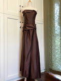 Minimalist Prom Dress Brown Strapless Pleated Gala Dress Evening Dress Formal Dress HZ0319