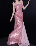 Shiny Prom Dress Strapless Pleated Gala Dress Evening Dress Formal Dress HZ0319