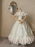 Retro Wedding Dress Crew Neck Pleated Flower Wedding Dress HZ0319