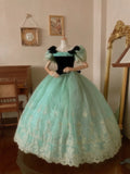 Pretty Prom Dress Square Neck Pleated Tulle Quinceanera Dress Ball Gown Evening Dress HZ0319