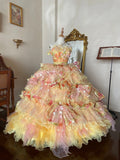 Stunning Prom Dress Strapless Pleated Tiered Quinceanera Dress Ball Gown Evening Dress HZ0319
