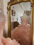 Charming Prom Dress Light Pink Strapless Pleated Tiered Quinceanera Dress Ball Gown Evening Dress HZ0319
