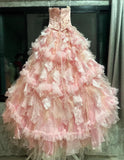 Sweet Prom Dress Strapless Pleated Tulle Evening Dress Quinceanera Dress Ball Gown HZ0319