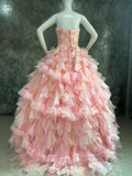 Sweet Prom Dress Strapless Pleated Tulle Evening Dress Quinceanera Dress Ball Gown HZ0319
