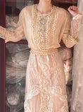 Vintage Wedding Dress Crew Neck Long Sleeves Lcae Pleated Wedding Dress HZ0319