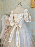Vintage Prom Dress Square Neck Pleated Tulle Gala Dress Formal Dress Evening Dress HZ0319