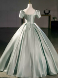 Elegant Prom Dress Light Green Square Neck Pleated Evening Dress Quinceanera Dress Ball Gown HZ0319